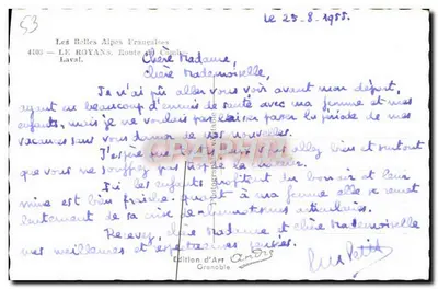 As Belas Alpes Francesas — O Royans, Estrada de Combe — Edição de Arte Grenoble, n° 4103 — Verso