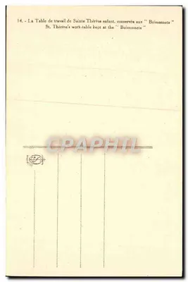 Mesa de trabalho de Santa Térèsa criança — conservada nos Buissonnets — editor não visível — Verso