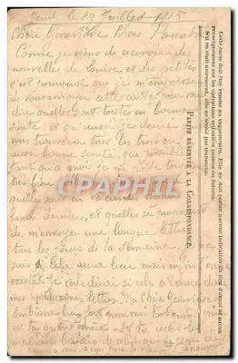 Corrispondenza delle Armate della Repubblica — Carta in franchigia — Parigi, 13 agosto 1915 — Verso