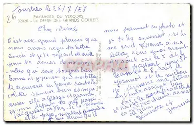 Tarjeta postal moderna Paisajes del Vercors El Defile des Grands Goulets — Reverso