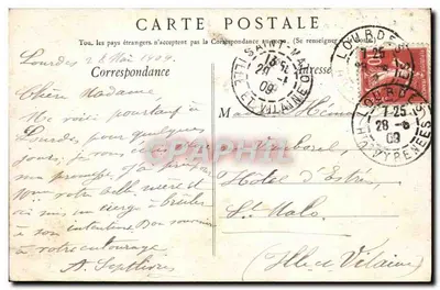 Lourdes — Vista general de Lourdes — Edición F. V. n°37 — Reverso