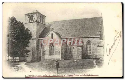 Bilhete postal antigo Le Mothe Saint Heray A fachada lateral da Igreja