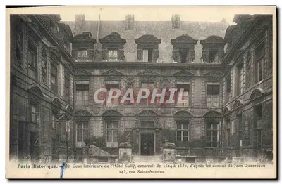 Bilhete postal antigo Paris Histórico do Pátio Interno do Hotel Sully