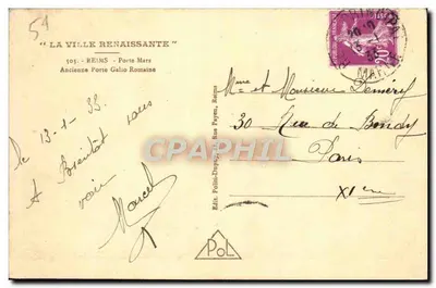 Porte Mars — Antiga Porta Galo-Romana — Édit. Poli-Dupuy, Reims — Verso