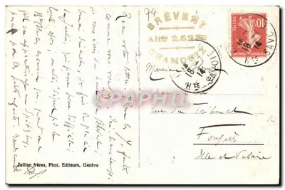 Widok na szczyt Brévent i Mont-Blanc — J. J. 8862 — Juillien frères, Fot. Wydawcy, Genewa — Rewers