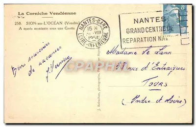 Sion-sur-l'Océan (Vendée) — rosnąca przypływ pod jaskinią — J. Robuchon, nr 258 — Rewers