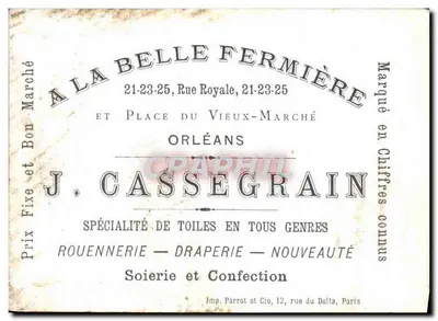 A la Belle Fermière — Orléans — Wydawca L. A. Dupel, 12, rue du Delta, Paris — Rewers