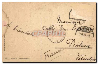 Bilhete postal antigo Luzern Lion — Verso