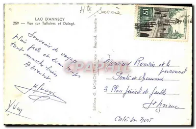 Lago d'Annecy — Vista su Talloires e Duingt — Edizioni G. Mouchet, n°259 — Verso