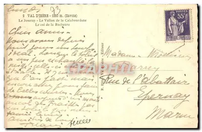 Val d'Isère - 1650 m. (Savoie) — O vale da Calabourdane — O col da Rocheure — editor R. Pitte — Verso