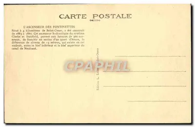 Arques, perto de Saint-Omer (P. de-C.) — A Elevador das Fontinettes — Editor L. Loïez, Saint-Omer — Verso
