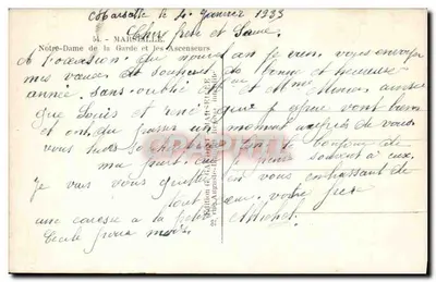 Nossa Senhora da Guarda e os Elevadores — Marselha — Edição de Mirebille — Verso