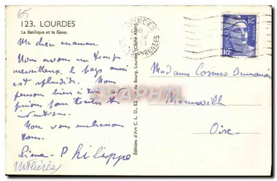Lourdes — La Basílica y el Gave — Ediciones de Arte C. L. D., Lourdes (Ain) — Reverso