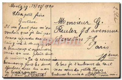 Arranjo de flores — cartão postal multilingue com texto impresso e mensagem manuscrita — editor 'Serie D, Serie 3283/1.' — Verso