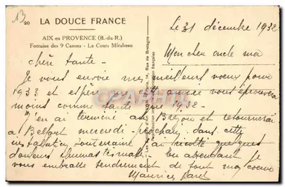 Fonte dos 9 Canons — Le Cours Mirabeau — Aix-en-Provence (B.-du-R.) — Verso