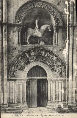 Melle - Portal da Igreja de São Milaire — Coleção A. Rénard, fototipia VASSELE