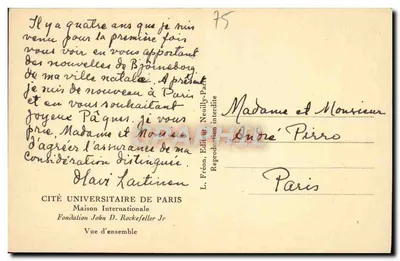 Uniwersytet w Paryżu — Międzynarodowy Dom Johna D. Rockefeller Jr. — L. Fréon, Neully-Paris, n°75 — Rewers