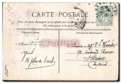 Reims, Kwatera Saint-Georges — widok budynku z portalem i przejściem pieszym — wydawca L.V. & Cie — Rewers