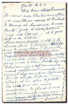 Crianças brincando na neve — Boa Ano 1936 — Cartão postal ilustrado — Verso