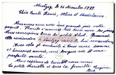 Crianças na neve — uma criança oferece um trevo a outra em um trenó — PC Paris n°3629 — Verso