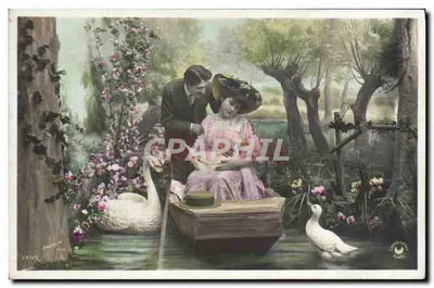 Para w łódce — scenka romantyczna — wydawca Amédécol, nr 3499