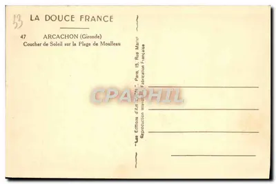 Arcachon (Gironde) — zachód słońca nad plażą Moulleau — Éditions d'Art Lyon — Rewers