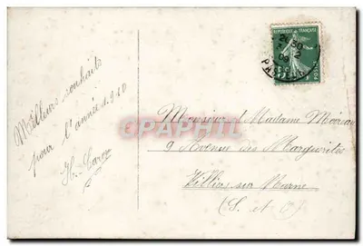 Bonne Année — scenka zimowa z dwoma mężczyznami w strojach — wydawca ALLYS, nr 681 — Rewers