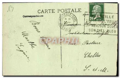 Marseille. Fontaine Cantini — widok placu z kolumną i statuami — wydawca nieodczytelny — Rewers