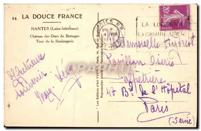 Château des Ducs de Bretagne — Tour de la Boulangerie — Éditions d'Art YVON, Nantes — Verso