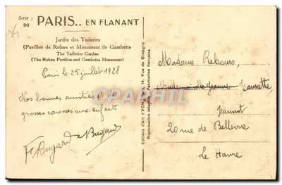 Jardin des Tuileries — Pavillon de Rohan und Monument de Gambetta — Éditions d'Art YVON, Paris — Rückseite