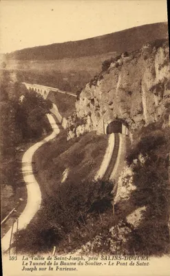 A Vale de Saint-Joseph, perto de SALINS-DU-JURA — O Túnel da Baume du Soulier e O Ponte de Saint-Joseph sobre a Furieuse — editor David Maayes, n° 593