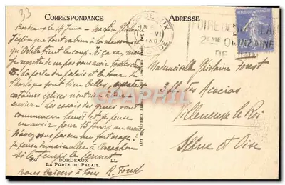 Poort van het Paleis — Bordeaux — Uitgever: Lévy Frères, n°159 — Achterkant