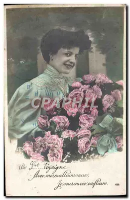 Femme avec bouquet de roses — éditeur A. L. S. — n° 410