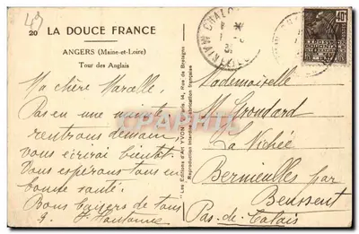 Tour des Anglais — Angers (Maine-et-Loire) — Wydawnictwo Sztuki YVON — Rewers