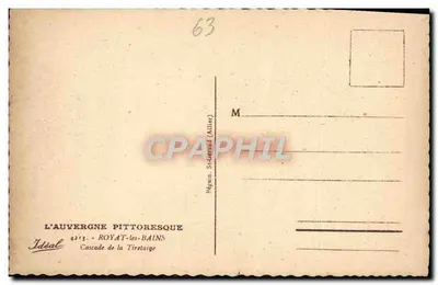 Wodospad Tiretaique — Royat-les-Bains — wydawca Idéal, nr 63 — Rewers