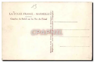 Pôr do Sol sobre as Ilhas do Frioul — Éditions d'Art Yvon, Paris — Verso