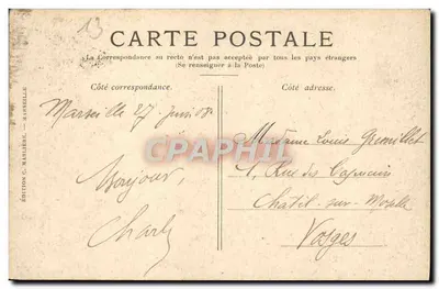 MARSEILLE — La Joliette — Wydawnictwo C. Marlière, nr 3 — Rewers