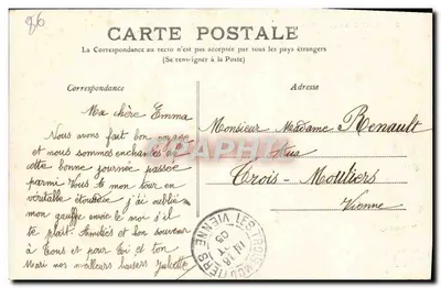 Tarjeta postal antigua Poitiers — El Ayuntamiento — editor M.T. n°35 — Reverso