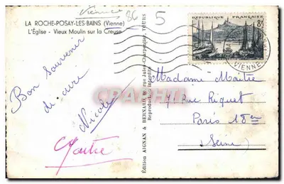 La Roche-Posay-les-Bains — La Iglesia - Viejo Molino sobre la Creuse — Edición AIGNAN & BERNARD, Tours — Reverso
