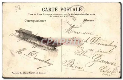 Dauphiné — Bourg d'Oisans — Vista geral e a cadeia de Belledonne — Papeterie des Alpes, Eug. Robert, Grenoble — Verso