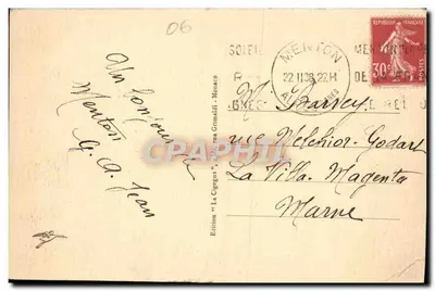 Menton - Widok z Cap Martin — Wydawnictwo La Cigogne, rue Grimaldi — Rewers