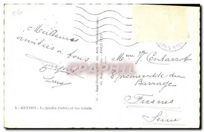 Menton - Publiczny ogród i hotele — Real-Photo - Cie des Arts Photomécanique - Paryż (151) — Rewers