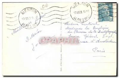 Menton — Widok z Garavan — zdjęcie z Garavan — Wyd. d'Art Munier, Montluçon, nr 252 — Rewers