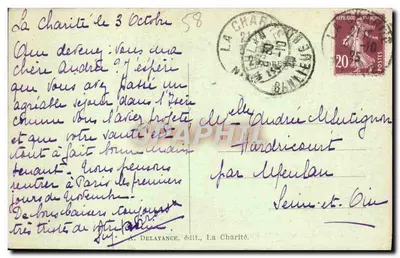 Bilhete postal antigo La Charite Sur Loire Sur la Terrasse — Verso