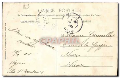 Hyères — Panorama de Costebelle — Os Hotéis e a Hermitage — Coleção Artística — Verso