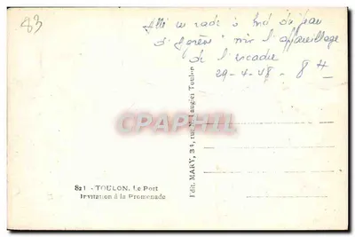 Le Port de Toulon — vue du quai avec bateaux et navires — éditeur MARY, 34, rue de l'Ange-Gaillard — Verso