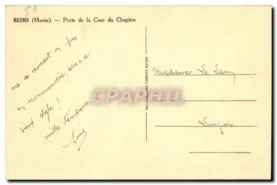 Reims — Brama Cour du Chapitre — wydawca Nélio Grégoire Combier Macon — Rewers