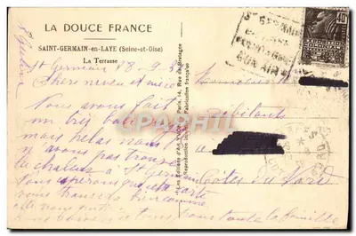 Widok z tarasy w Saint-Germain-en-Laye — wydawca Yvon, nr 3 — Rewers