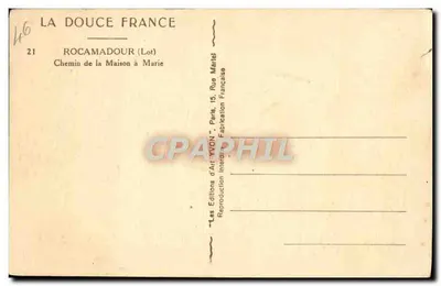 Zamek Rocamadour — widok z drogi do Domu Marie — Wydawnictwo Art Yvon — Rewers