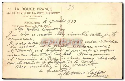 Cudowności wybrzeża Argent — Arcachon — Wydawca La Douce France, nr 27 — Rewers
